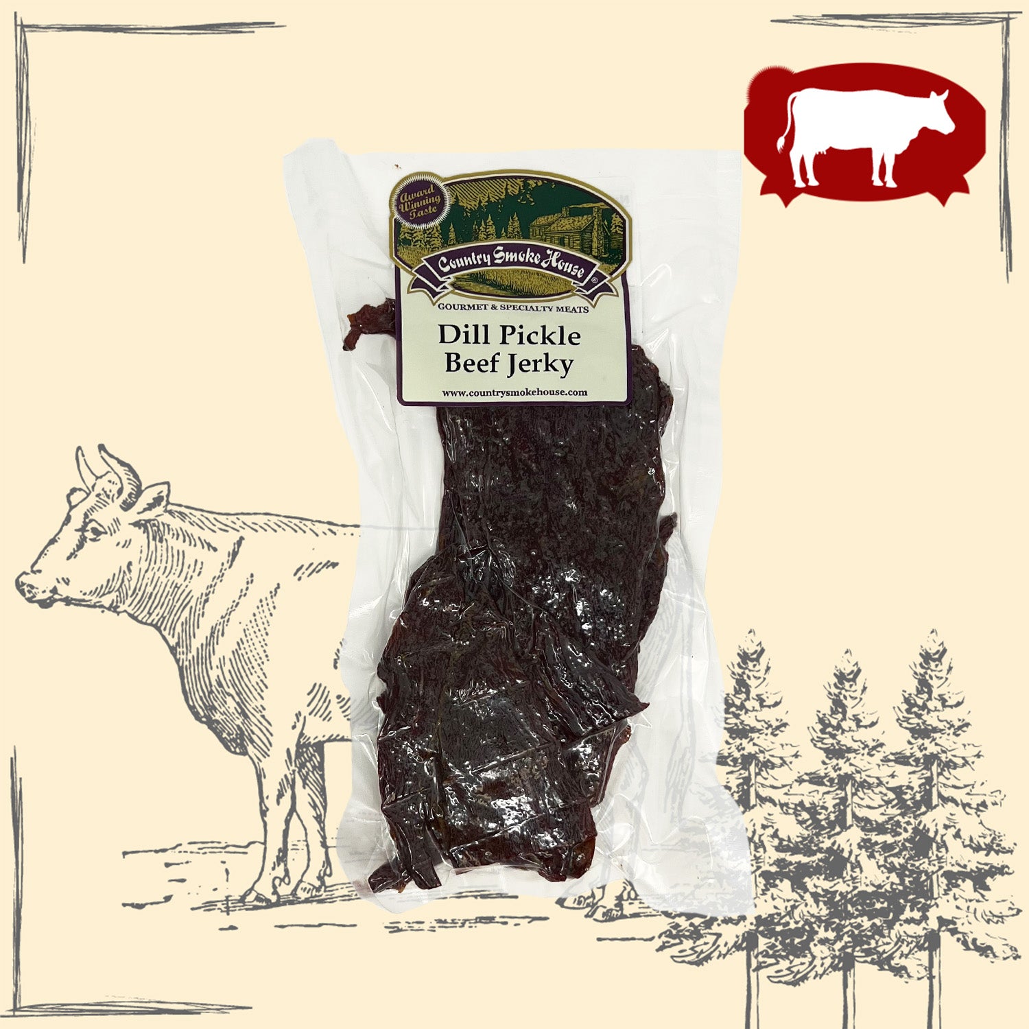 Premium beef cuts infused with tangy dill pickle seasoning, offering a savory and unique snack.